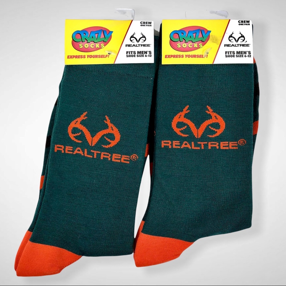 Set Of 2 Crazy Socks Realtree Crew Socks Sz 6-12